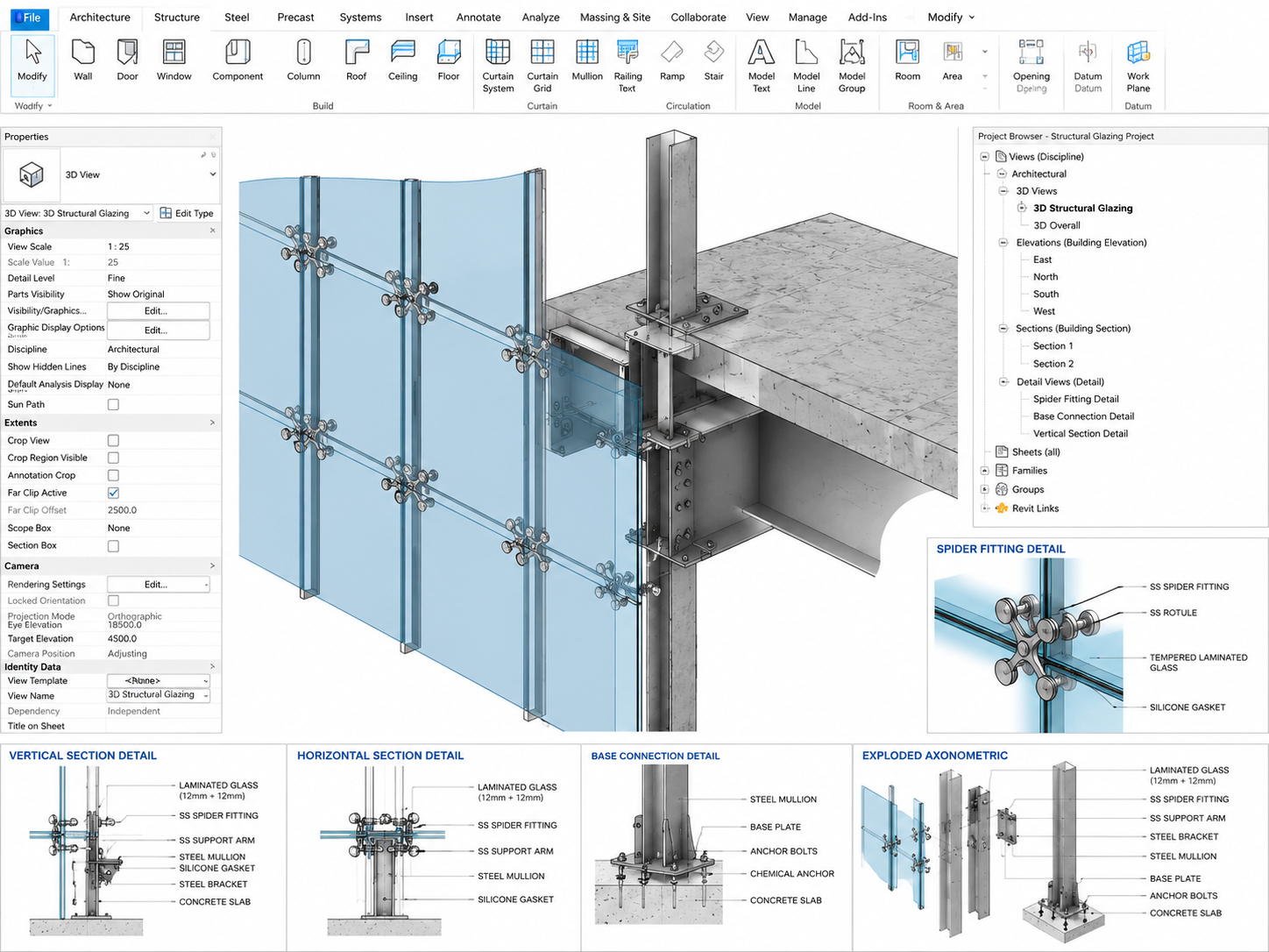 Structural glazing BIM modeling showcase